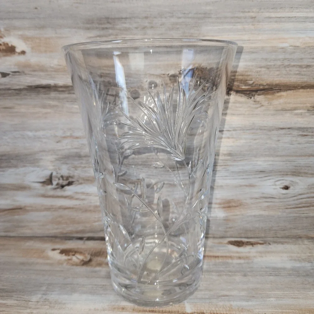Cristal JG Durand France 24% Lead Crystal Floral Etched Vase 8 Inch